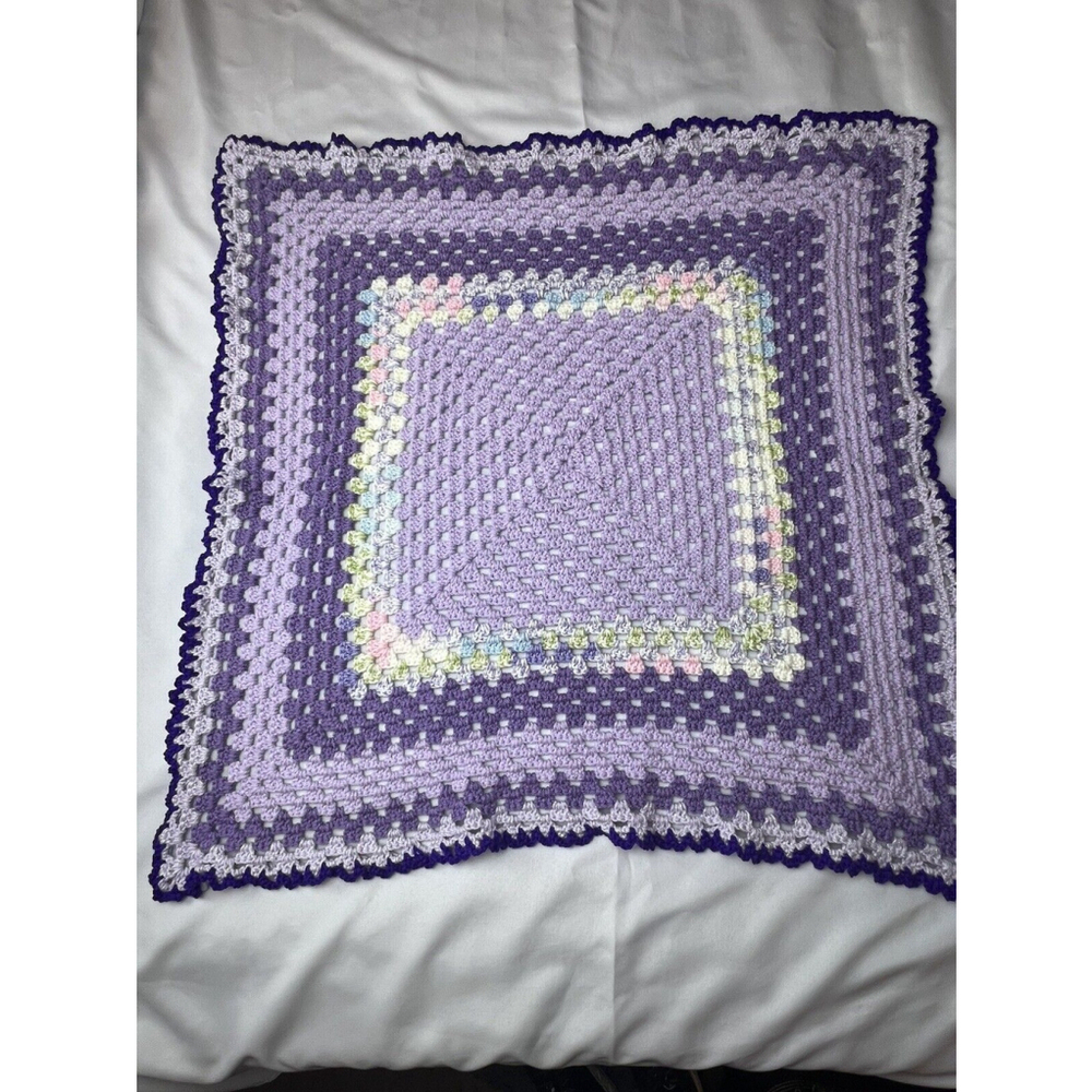 Handmade Crochet Baby Blanket Afghan Purple 32” X 32”